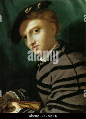 Porträt eines jungen Mannes mit einem Buch (um 1526) von Lorenzo Lotto Stockfoto