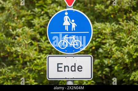 Ein Verkehrsschild signalisiert das der Gemeinsame Rad- und Gehweg zu Ende ist. (Gaillingen am Hochrhein, Deutschland, 06.06.2022) Stockfoto
