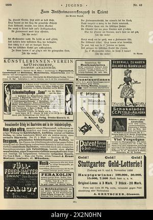 Alte Seite der viktorianischen Zeitungsanzeigen, Deutsch, 1890er Jahre Stockfoto