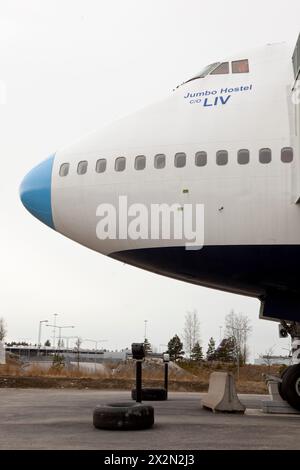 JUMBO-HOTEL IN EINER STILLGELEGTEN BOEING 747 IN STOCKHOLM Stockfoto