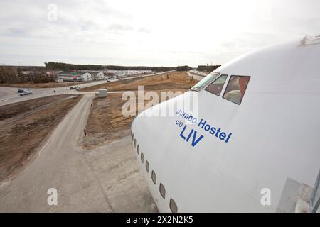 JUMBO-HOTEL IN EINER STILLGELEGTEN BOEING 747 IN STOCKHOLM Stockfoto