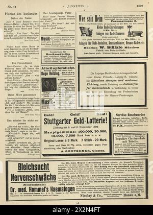 Alte Seite der deutschen Zeitung, Zeitschriftenwerbung, 1890er Jahre, 19. Jahrhundert Stockfoto