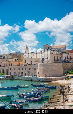 Panoramablick auf die Altstadt von Bisceglie und das Meer in Apulien. Stockfoto