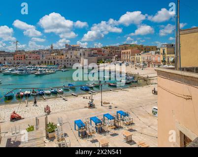 Panoramablick auf die Altstadt von Bisceglie und das Meer in Apulien. Stockfoto