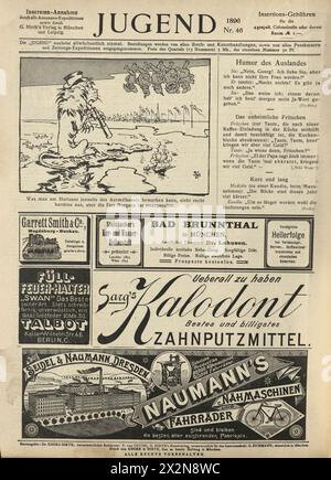 Seite mit Cartoons, Anzeigen, Deutsch, Jugendstil, Jugendstil, 1890er Jahre, 19. Jahrhundert. Stockfoto