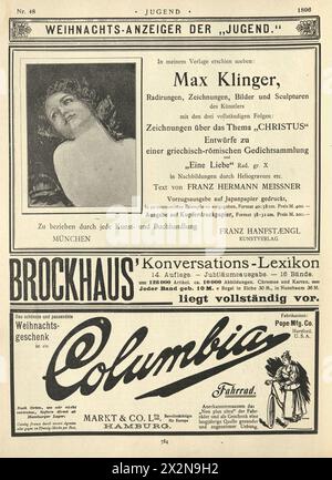 columbia Bike, Old German Magazine Page, Adverts, Jugend, 1890er Jahre 19. Jahrhundert Stockfoto