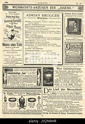 Alte deutsche Zeitschriftenseite, Werbung, Jugend, 1890er Jahre 19. Jahrhundert Stockfoto