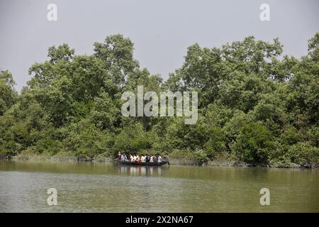 Khulna, Bangladesch - 13. April 2024: Die Sundorbons sind der größte Mangrovenwald der Welt. UNESCO-Weltkulturerbe und Naturschutzgebiet A Stockfoto