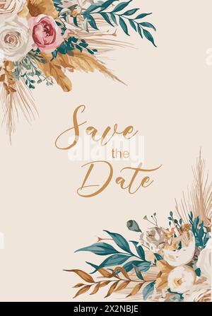 Speichern Sie die Vorlage für Hochzeitseinladungskarten. Stock Vektor