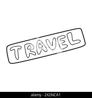 Vektor-Doodle-Schild mit Textreisen für Trampen. Isolierte Umrissdarstellung isoliert auf weiß. Design-Objekt für Tourismus und Urlaubskonzept. Linie G Stock Vektor
