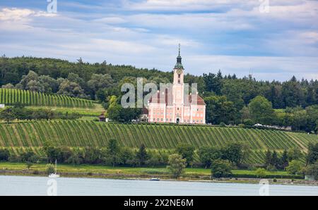 Die Wallfahrtskirche Birnau am Nordufer des Bodensees. Sie wurden im 18. Jahrhundert errichtet. (Uhldingen-Mülhofen, Deutschland, 13.07.2022) Stockfoto