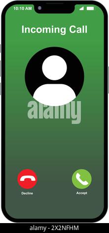 Screenshot für eingehende Anrufe, Bildschirm „Mobiltelefon anrufen“, Schnittstelle für eingehende Anrufe, Schaltfläche „Akzeptieren“, Schaltfläche „Ablehnen“ Stock Vektor