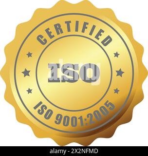 ISO-Dichtung in Golden, ISO-Stempel, zertifiziertes Firmenzertifikat, ISO 9001:2005 Blau, Qualitätszertifikat, Golden Stock Vektor