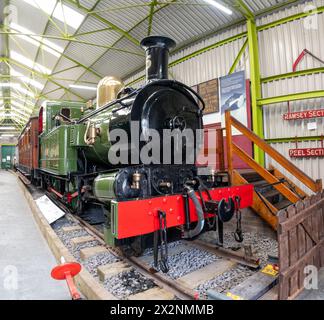 Das Bild zeigt das Innere des Eisenbahnmuseums im Küstenort Port Erin an der Südwestspitze der Isle of man Stockfoto