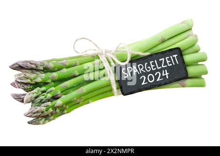 Deutsches Label Spargel Staffel 2024 isoliert auf weißem Hintergrund Stockfoto