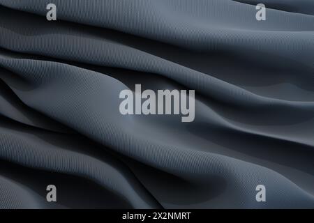 Glattes blaues Stofftuch mit Falten, Falten und detailliertem Strickmuster. Hintergrund für Webseiten-Designs und Diashow-Präsentation Stockfoto