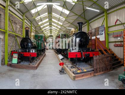 Das Bild zeigt das Innere des Eisenbahnmuseums im Küstenort Port Erin an der Südwestspitze der Isle of man Stockfoto