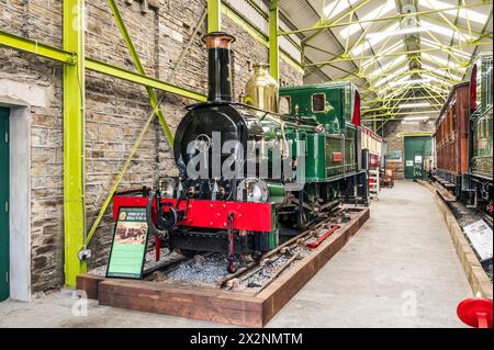 Das Bild zeigt das Innere des Eisenbahnmuseums im Küstenort Port Erin an der Südwestspitze der Isle of man Stockfoto