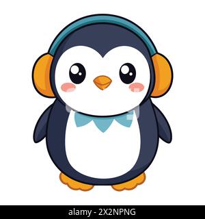 Wackelige Wärme: Niedlicher Pinguin mit Ohrmuscheln, perfekt für Kinder Bücher Karten Einladungen Logos Webdesign T-Shirts Grußkarten Schreibwaren Stock Vektor