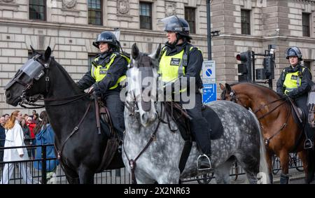 London, Großbritannien. April 2024. Rechtsextreme Proteste in Whitehall London am St. Georges Day, inmitten einer großen Polizeipräsenz Credit: Ian Davidson/Alamy Live News Stockfoto