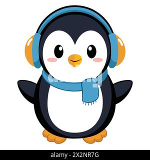 Wackelige Wärme: Niedlicher Pinguin mit Ohrmuscheln, perfekt für Kinder Bücher Karten Einladungen Logos Webdesign T-Shirts Grußkarten Schreibwaren Stock Vektor