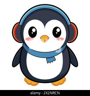 Wackelige Wärme: Niedlicher Pinguin mit Ohrmuscheln, perfekt für Kinder Bücher Karten Einladungen Logos Webdesign T-Shirts Grußkarten Schreibwaren Stock Vektor