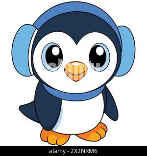 Wackelige Wärme: Niedlicher Pinguin mit Ohrmuscheln, perfekt für Kinder Bücher Karten Einladungen Logos Webdesign T-Shirts Grußkarten Schreibwaren Stock Vektor