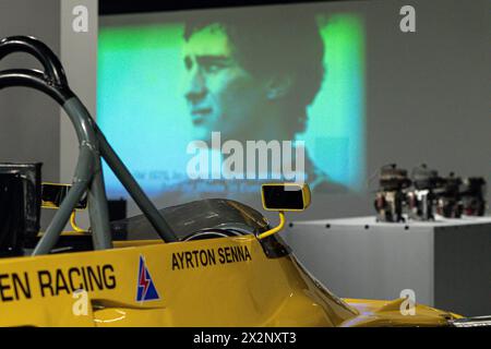 Italien, 23. april 2024 Turin, Museo Nazionale Automobile, Pressekonferenz zur Ausstellung Ayrton Senna Forever Stockfoto