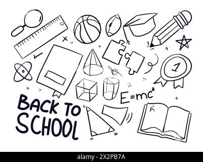 Schulkritzel. Zurück zur Schule Scribbles Zeichensatz Vektor. Bildung Student Scribble Doodle Set Vektor. Stock Vektor