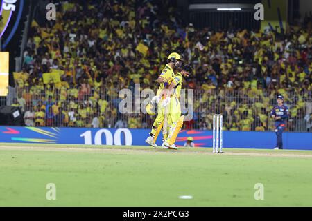 Tata IPL 2024: Chennai, Indien. April 2024. CSK vs LSG : ( Chennai Super Kings vs Lucknow Super Giants) im MAC Stadium Chennai. CSK WAREN 210-4 IN 20 OVERS. Quelle: Seshadri SUKUMAR/Alamy Live News Stockfoto