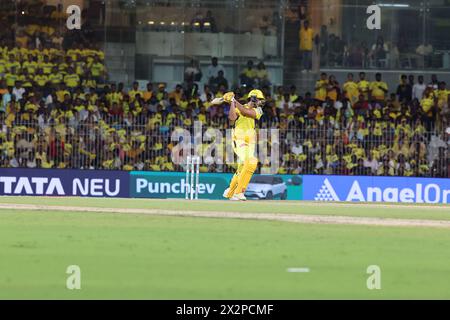 Tata IPL 2024: Chennai, Indien. April 2024. CSK vs LSG : ( Chennai Super Kings vs Lucknow Super Giants) im MAC Stadium Chennai. CSK WAREN 210-4 IN 20 OVERS Credit: Seshadri SUKUMAR/Alamy Live News Stockfoto