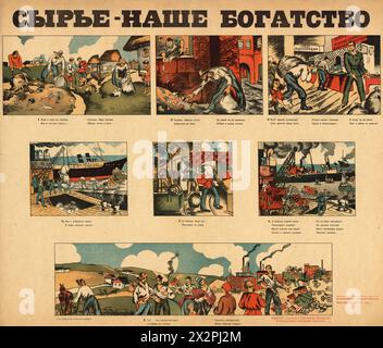 Oldtimer-Poster der Sowjetunion, Anfang des 20. Jahrhunderts: "Rohstoffe - unser Reichtum: Obwohl das Vieh gefallen ist, sind sie uns immer noch teuer". Regionale Niederlassung Odessa des Volkskommissariats für Außenhandel, 1921 Stockfoto