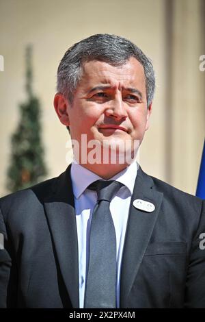 Paris, Frankreich. April 2024. Gerald Darmanin, französischer Innenminister, während des Empfangs der Flaggentour am Place Beauvau am 23. April 2024 in Paris, Frankreich. Foto: Tomas Stevens/ABACAPRESS.COM Credit: Abaca Press/Alamy Live News Stockfoto