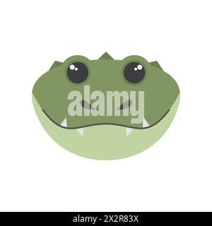 Niedliches grünes Krokodil- oder Eidechsengesicht, Porträt der Regenwald-Tier-Vektor-Illustration Stock Vektor