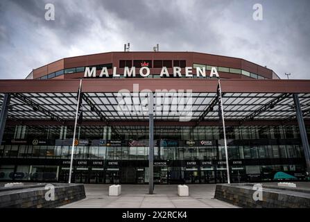 MALMÖ 2024-04-23der Haupteingang der Malmö Arena in Hyllie am 23. April 2024. Der Eurovision Song Contest (ESC) findet vom 4. Bis 11. Mai in der Malmö Arena statt. Foto: Johan Nilsson/TT/Code 50090 Credit: TT News Agency/Alamy Live News Stockfoto