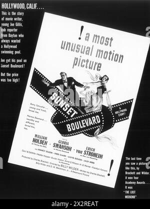 1950 Poster für Sunset Boulevard - ein Film von Billy Wilder mit William Holden und Gloria Swanson Stockfoto