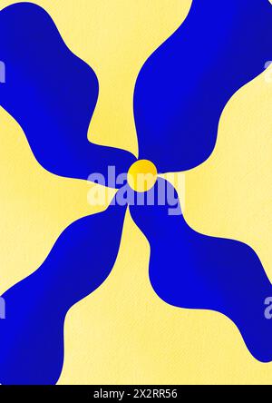 Abstrakte blaue Blume auf gelbem Hintergrund Stockfoto