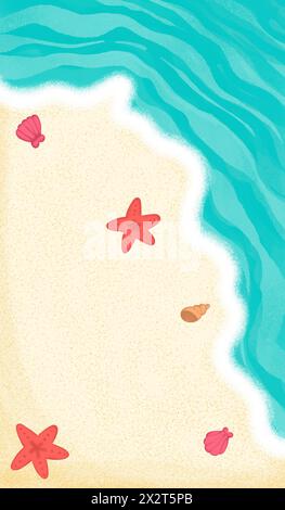Illustration von Seesternen und Muscheln am Strand Stockfoto