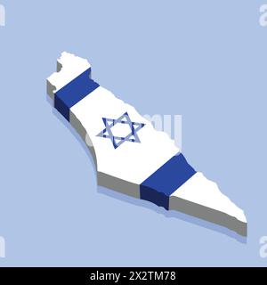 Isolierte Israel-Karte 3D-Vektor-Illustration. Israel-Karte weiß auf blauem Hintergrund mit isolierter isometrischer 3D-Konzeptvektorillustration. Stock Vektor