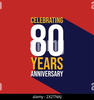 Das Design der Vorlage zum 80-jährigen Jubiläum mit einem langen Schatten auf rotem Hintergrund. Poster zur Feier des 80. Jubiläums, Einladungskarte, Stock Vektor