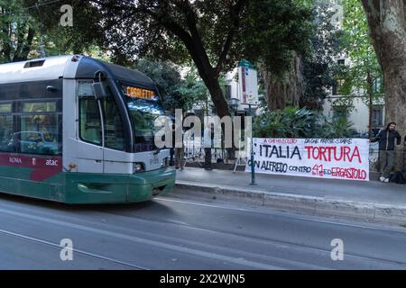 Rom, Rm, Italien. April 2024. Banner, das von Anarchisten gegen das 41-bis-Regime in der Nähe des Justizministeriums in Rom gezeigt wird (Foto: © Matteo Nardone/Pacific Press via ZUMA Press Wire), NUR REDAKTIONELLE VERWENDUNG! Nicht für kommerzielle ZWECKE! Stockfoto