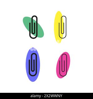 Buntes Büroklammerset. Einfache Bürosymbole. Design mit flachem Clip. Organisatorisches Zubehör. Vektorabbildung. EPS 10. Stock Vektor