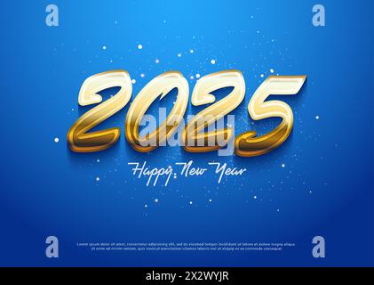 Happy New Year 2025 mit schönen strukturierten goldenen Ziffern. Stock Vektor