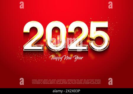 Happy New Year 2025 Gold Streusel. Mit hellen und glänzenden Zahlen. Hochwertiges Vektordesign für Poster, Banner und Grüße. Stock Vektor