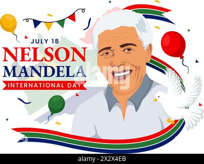 Happy Nelson Mandela International Day Vektor Illustration am 18. Juli mit Südafrika Flagge und Band im flachen Zeichentrick Hintergrund Design Stock Vektor