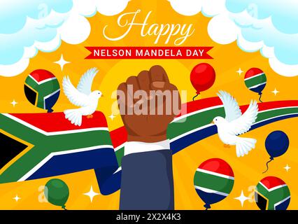 Happy Nelson Mandela International Day Vektor Illustration am 18. Juli mit Südafrika Flagge und Band im flachen Zeichentrick Hintergrund Design Stock Vektor