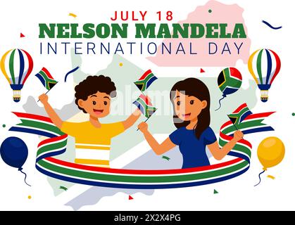 Happy Nelson Mandela International Day Vektor Illustration am 18. Juli mit Südafrika Flagge und Band im flachen Zeichentrick Hintergrund Design Stock Vektor