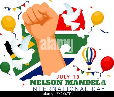 Happy Nelson Mandela International Day Vektor Illustration am 18. Juli mit Südafrika Flagge und Band im flachen Zeichentrick Hintergrund Design Stock Vektor
