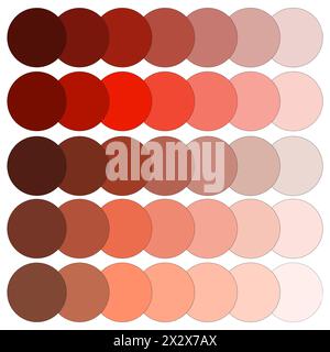 Karmesinrot bis Pfirsichverlaufspunkte. Warmes Farbspektrum. Kreismuster-Abbildung. Vektorabbildung. EPS 10. Stock Vektor
