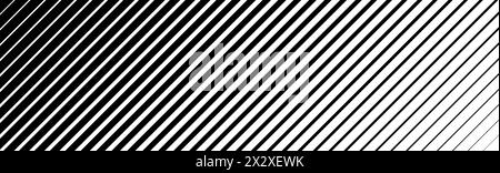 Textur der schrägen Linie mit Halbtonabstufung. Verblichener diagonaler Streifen-Verlaufshintergrund. Hintergrund mit abgeschrägtem Muster. Dünner bis dicker Streifenhintergrund für Überlagerung, Druck und Umschlag. Vektorbreiter Hintergrund Stock Vektor